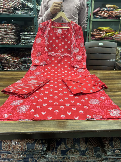 Designer Heavy Embroidered Kurti With Pant & Dupatta Set