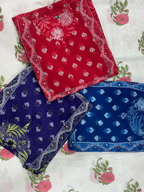 Designer Heavy Embroidered Kurti With Pant & Dupatta Set