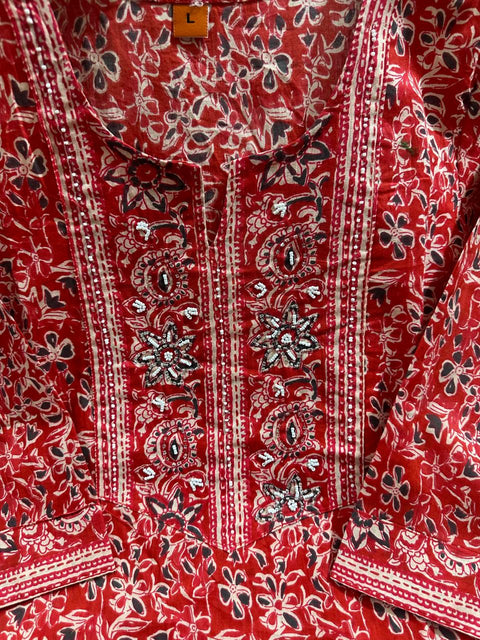 lucknowi chikankari mal mal hand work printed women kurti