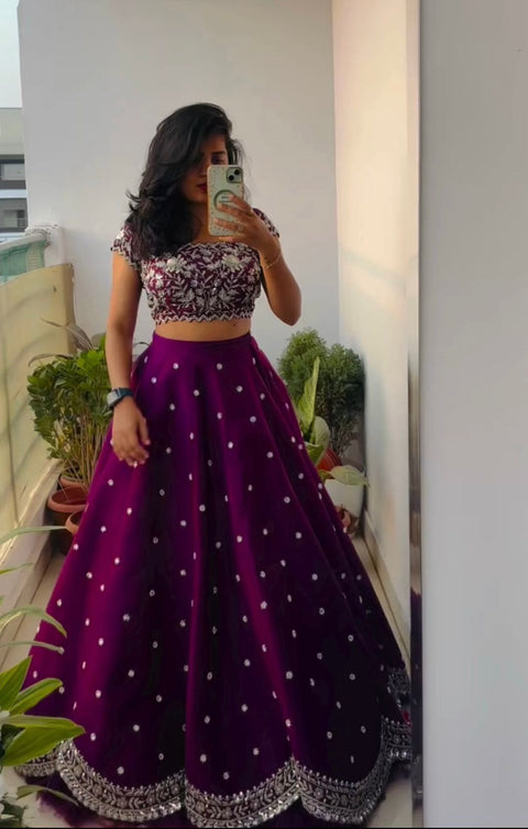 Embroidered Apple Organza Lehenga Choli Set