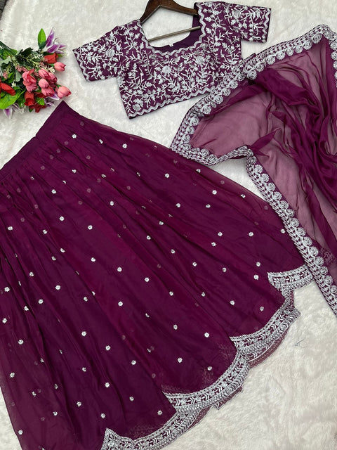 Embroidered Apple Organza Lehenga Choli Set