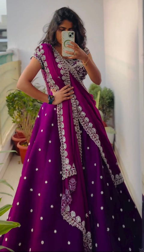 Embroidered Apple Organza Lehenga Choli Set