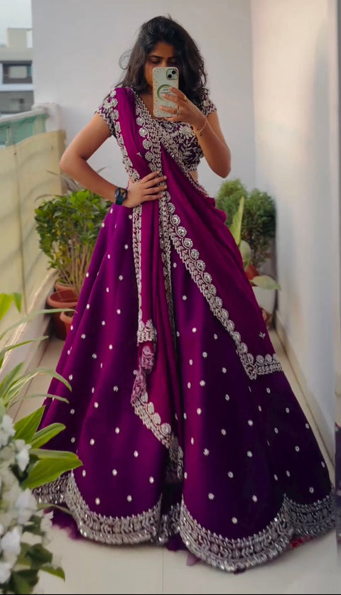 Embroidered Apple Organza Lehenga Choli Set