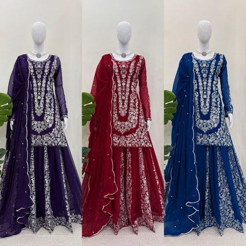 Heavy Chinon Designer Suit with Sharara & Dupatta