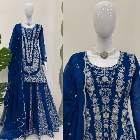 Heavy Chinon Designer Suit with Sharara & Dupatta