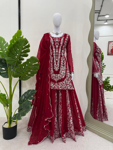 Heavy Chinon Designer Suit with Sharara & Dupatta