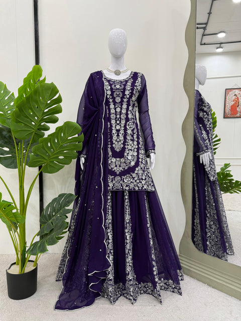 Heavy Chinon Designer Suit with Sharara & Dupatta