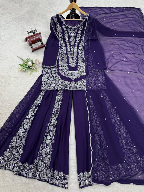 Heavy Chinon Designer Suit with Sharara & Dupatta