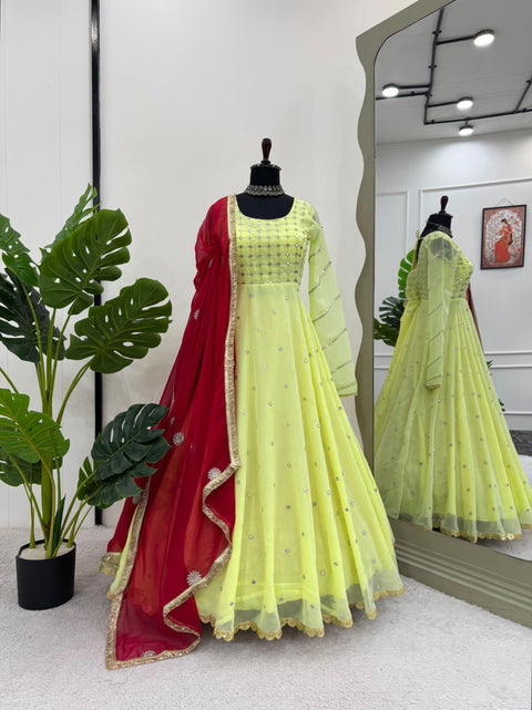 Tranding Georgette Stitched anarkali Gown Full Ghera with duptta