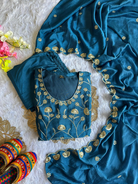 Chikan Kari Cotton Kurti And Georgette Sarara Suit