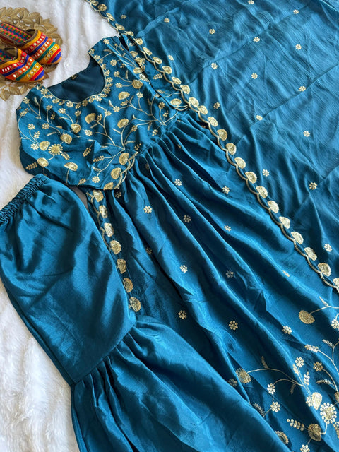 Chikan Kari Cotton Kurti And Georgette Sarara Suit