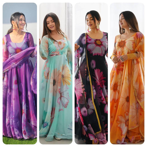 Stylish Desginger Comfortable Fit Daily Wear Printed Georgette Anarkali gown