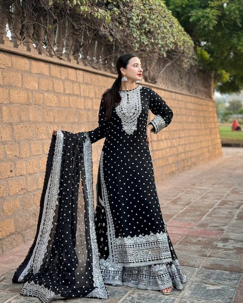 Luxury party wear with heavy embroidery and fully sticked gown suit and dupatta