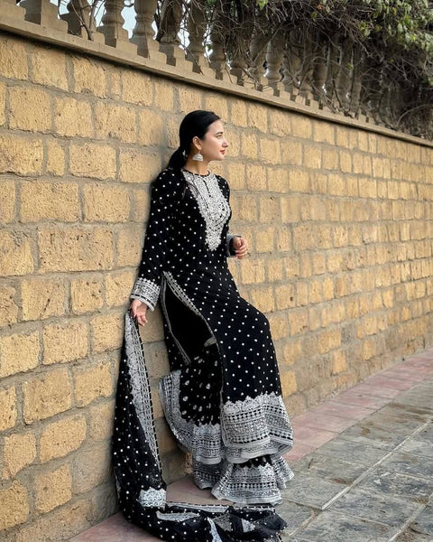Luxury party wear with heavy embroidery and fully sticked gown suit and dupatta