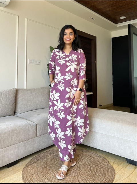 Floral Printed Sanganeri Pure Cotton Tunic With Trousers