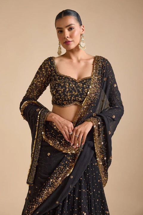 Designer Partywear Black Color Bride maid Jalpari Silk Lehenga Choli