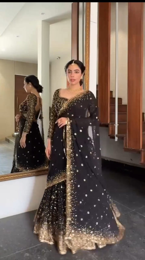 Designer Partywear Black Color Bride maid Jalpari Silk Lehenga Choli