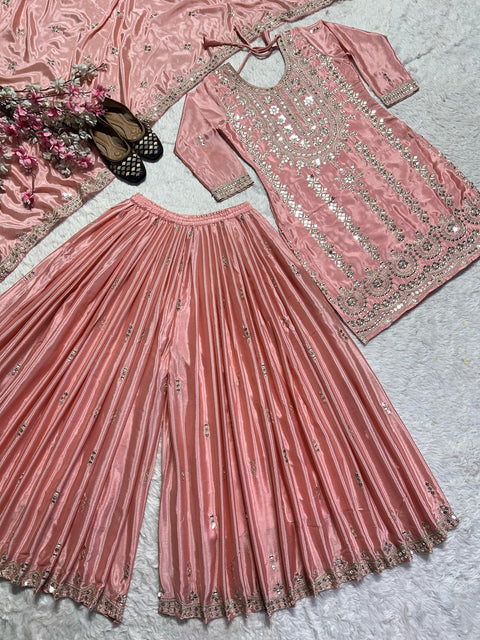 Presenting New Heavy Embroidery Sequence Work Top-Gharara And Dupatta