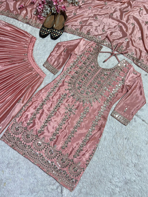 Presenting New Heavy Embroidery Sequence Work Top-Gharara And Dupatta