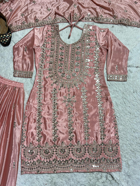 Presenting New Heavy Embroidery Sequence Work Top-Gharara And Dupatta