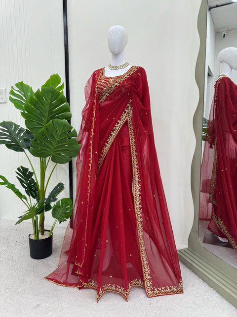 Heavy Sequence Embroidery sarees with blouse