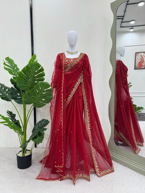 Heavy Sequence Embroidery sarees with blouse