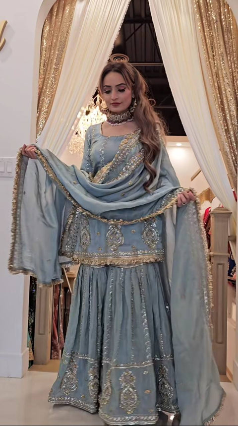 Presenting New Designer Party Wear Look Top-Plazzo and Dupatta With Heavy