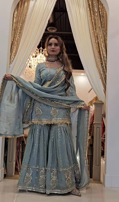 Presenting New Designer Party Wear Look Top-Plazzo and Dupatta With Heavy