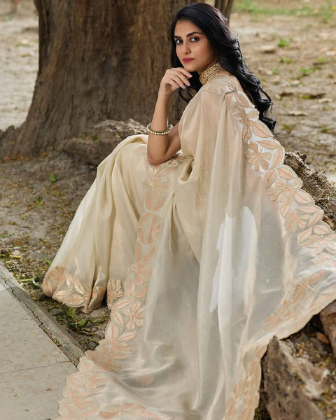 Heavy Embroidery Tissue Saree with Designer Blouse