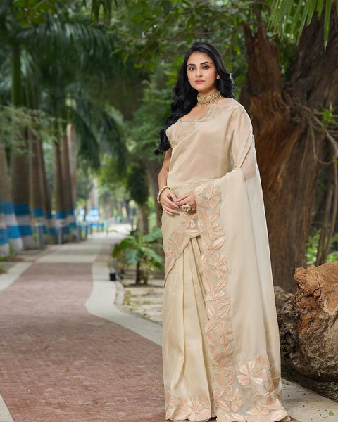 Heavy Embroidery Tissue Saree with Designer Blouse