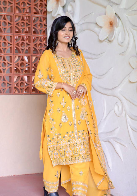 New Designer Party Wear Look Pure Chinnon Silk Stitched Suit