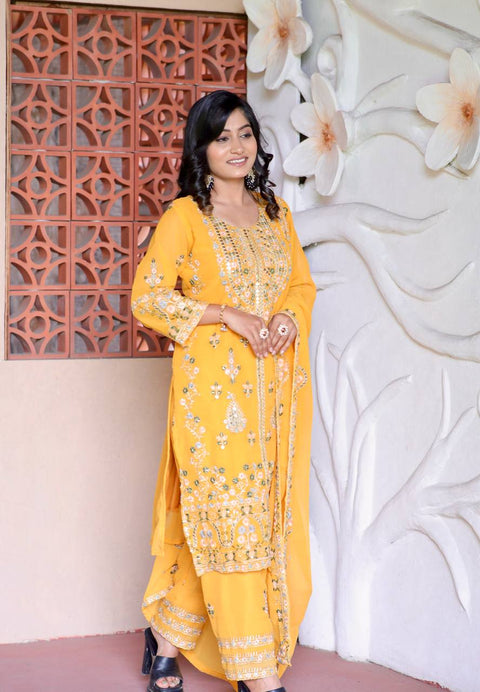 New Designer Party Wear Look Pure Chinnon Silk Stitched Suit