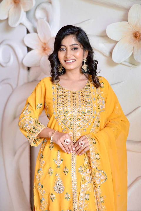 New Designer Party Wear Look Pure Chinnon Silk Stitched Suit