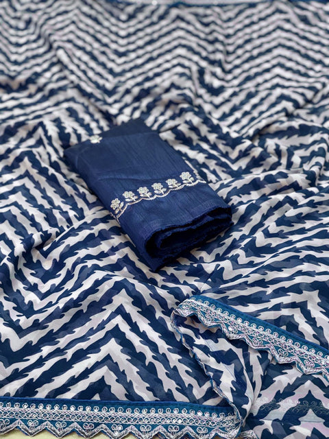Pure gorget fabric Trendy zigzag design Beautiful cutwork Heavy work blouse design