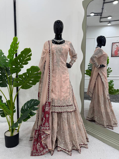 DESIGNER PAKISTANI SUIT IN FOUX GEORGETTE WITH THREAD AND SEQUENCE WORK