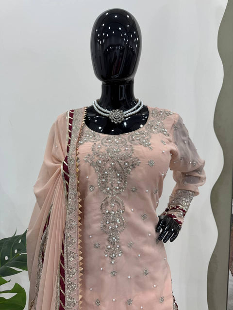 DESIGNER PAKISTANI SUIT IN FOUX GEORGETTE WITH THREAD AND SEQUENCE WORK