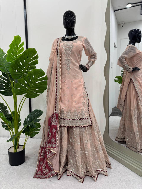 DESIGNER PAKISTANI SUIT IN FOUX GEORGETTE WITH THREAD AND SEQUENCE WORK