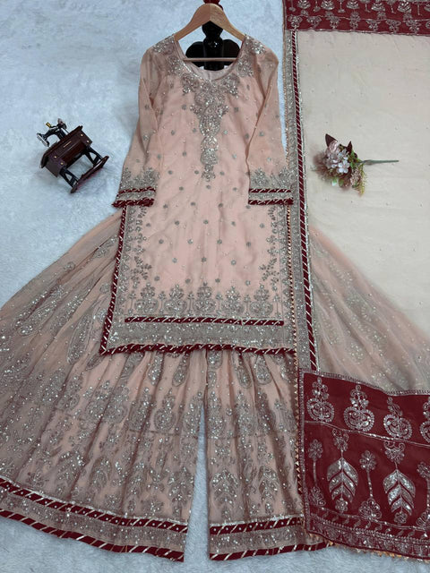 DESIGNER PAKISTANI SUIT IN FOUX GEORGETTE WITH THREAD AND SEQUENCE WORK