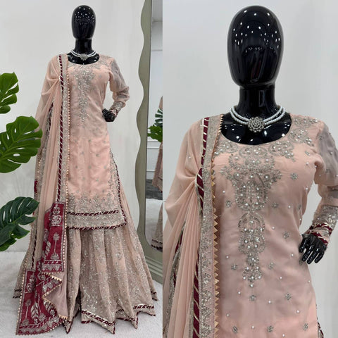 DESIGNER PAKISTANI SUIT IN FOUX GEORGETTE WITH THREAD AND SEQUENCE WORK