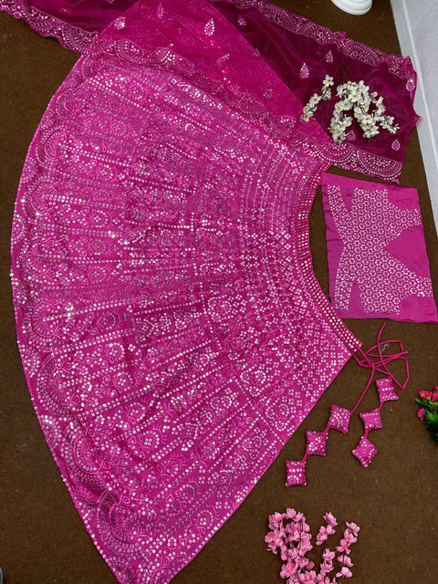 Sequins Embroidered Art Silk Wedding Wear Lehenga Choli In Lavender Colour