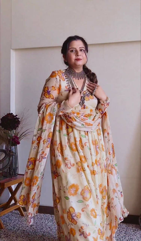 Anarkali Style Multi Color Digital Printed Gown
