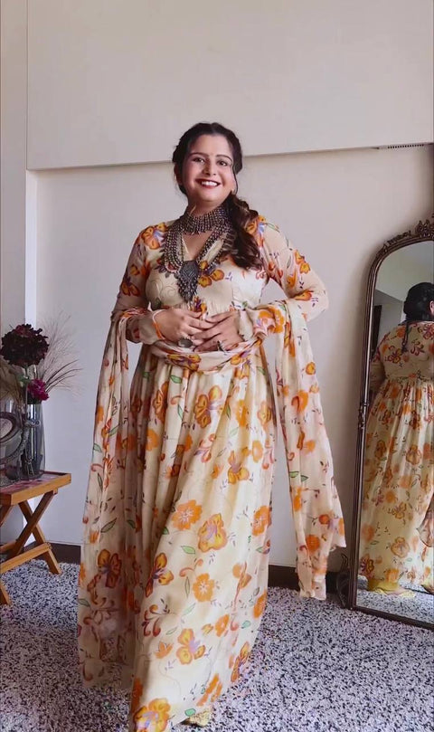 Anarkali Style Multi Color Digital Printed Gown