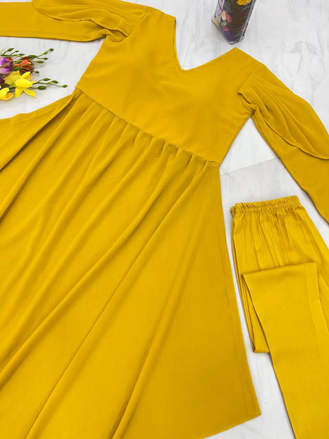 Yellow Faux Georgette Designer Plain Salwar Suit