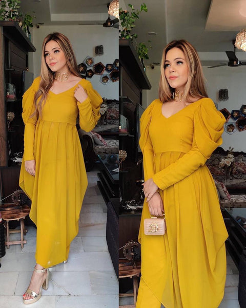 Yellow Faux Georgette Designer Plain Salwar Suit