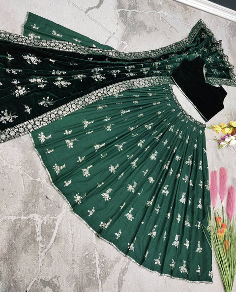 Green Pure Maska Silk Embroidery Work Lehenga Choli