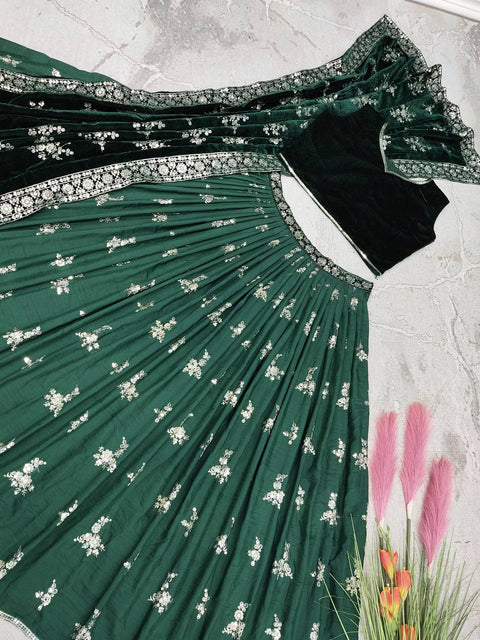 Green Pure Maska Silk Embroidery Work Lehenga Choli