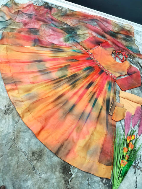 Beautiful Shibouri Print Georgette Fabric full stitched Anarkali Suit