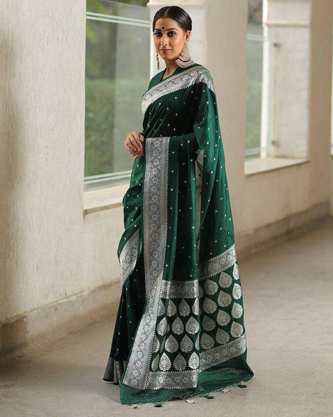 Dark Green Silk Banarasi Saree