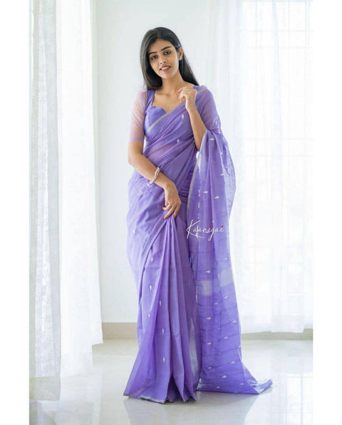 Light Purple Linen Cotton Saree With Weaving Work