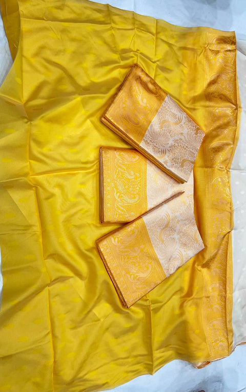 Cream & Yellow Banarasi Soft Silk Saree With Zari Weaving Work
